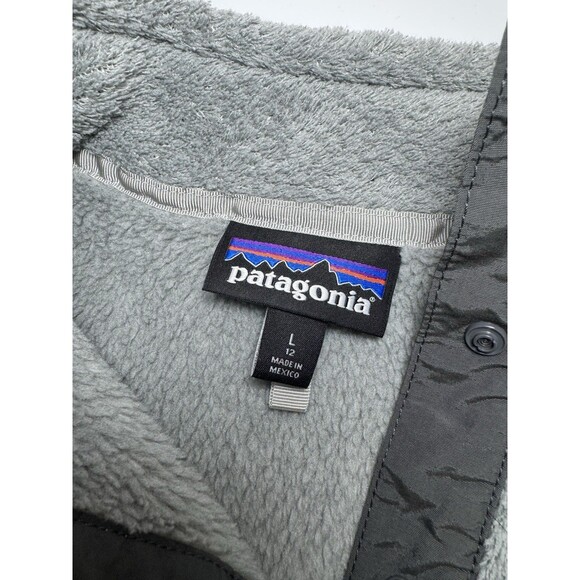 Girl's Patagonia Gray Polartec Fleece Pullover Pockets Snap Long-Sleeve - 12 - Picture 8 of 15